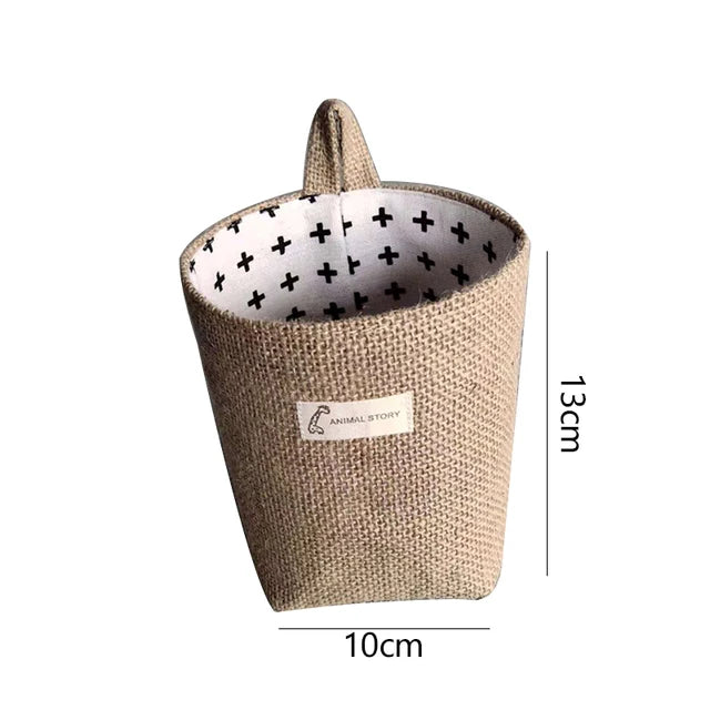 Cotton Linen Storage Basket Hanging Pocket Jute Bag