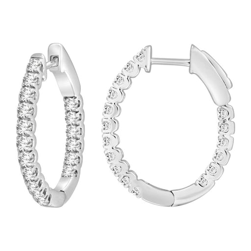 LADIES HOOP EARRINGS 1.00CT ROUND DIAMOND 10K WHITE GOLD