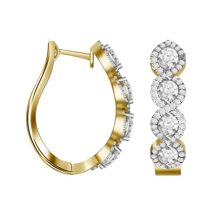 LADIES HOOP EARRINGS 1.50CT ROUND DIAMOND 14K YELLOW GOLD