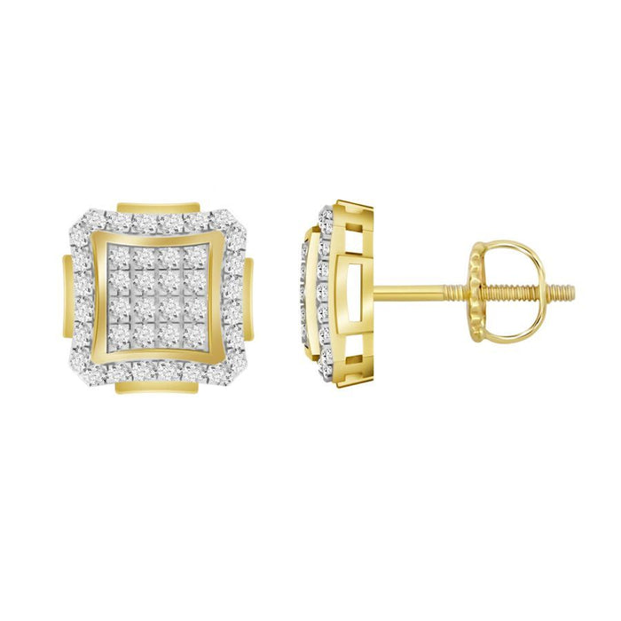 MEN'S STUD EARRINGS 0.25CT ROUND DIAMOND 10K YELLOW GOLD