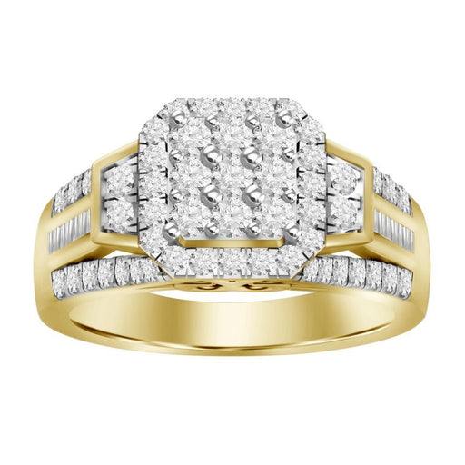 LADIES RING 1.00CT ROUND/BAGUETTE DIAMOND 10K YELLOW GOLD