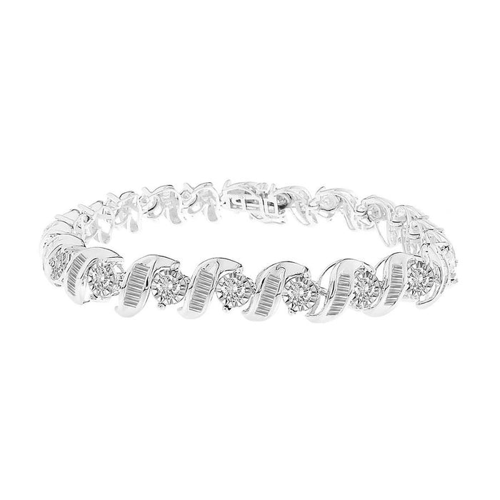 LADIES BRACELET 5.00CT ROUND/BAGUETTE DIAMOND 10K WHITE GOLD