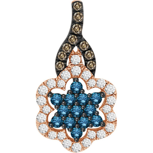 LADIES PENDANT WITH CHAIN 0.50CT ROUND/BLUE SAPPHIRE/DARK BROWN DIAMOND 14K ROSE GOLD