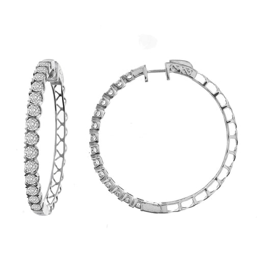 LADIES HOOP EARRINGS 1.50CT ROUND DIAMOND 10K WHITE GOLD