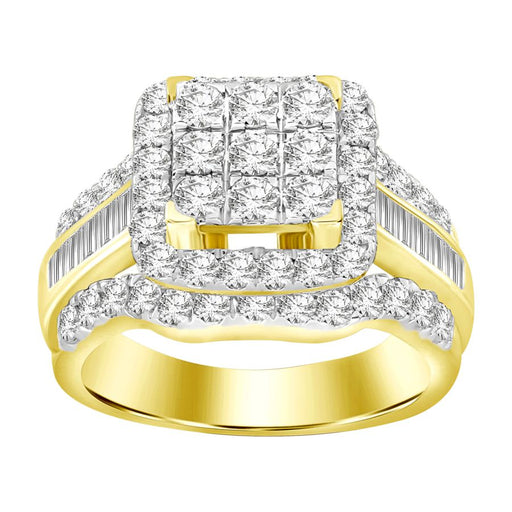 LADIES RING 2.00CT ROUND/BAGUETTE DIAMOND 10K YELLOW GOLD