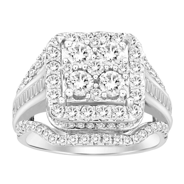 LADIES RING 1.00CT ROUND/BAGUETTE DIAMOND 10K WHITE GOLD