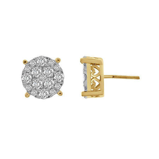 LADIES STUD EARRINGS 2.00CT ROUND DIAMOND 10K YELLOW GOLD