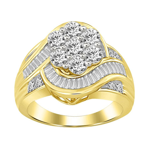 LADIES RING 2.00CT ROUND/BAGUETTE DIAMOND 10K YELLOW GOLD