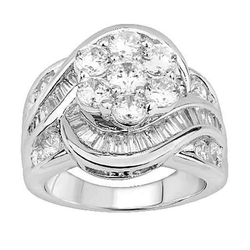 LADIES RING 3.00CT ROUND/BAGUETTE DIAMOND 14K WHITE GOLD