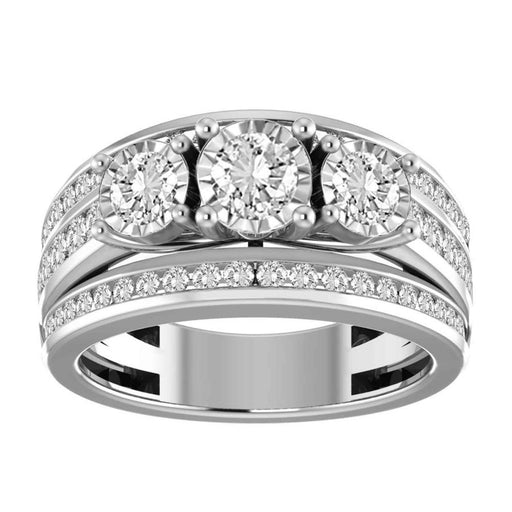 3 STONE LADIES BAND 1.50CT ROUND DIAMOND 14K WHITE GOLD