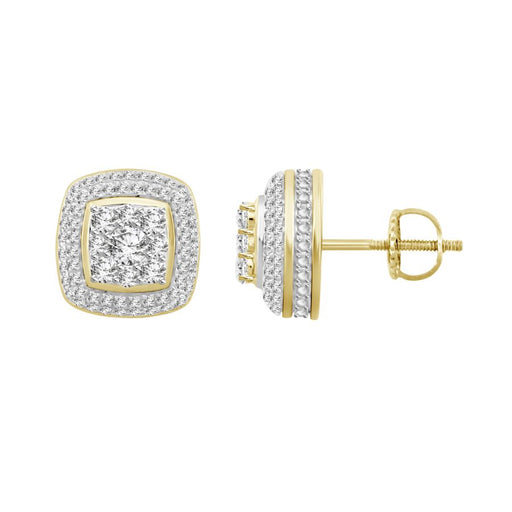 LADIES STUD EARRINGS 1.00CT ROUND DIAMOND 10K YELLOW GOLD