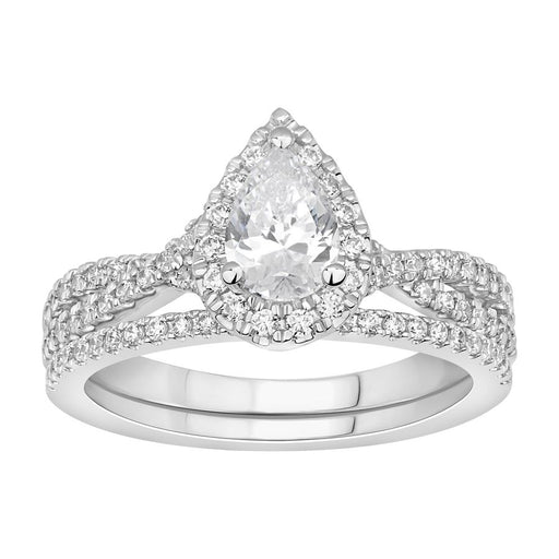 LADIES BRIDAL RING SET 1 CT ROUND/PEAR DIAMOND 14K WHITE GOLD(CENTER STONE 1/2)