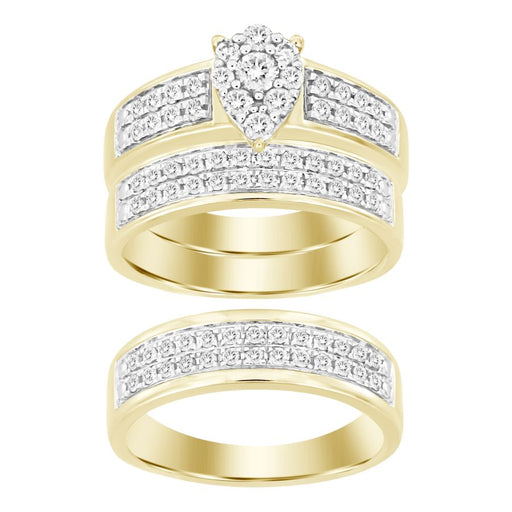 UNISEX TRIOS SET 1.00CT ROUND DIAMOND 10K YELLOW GOLD