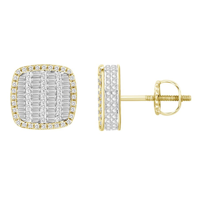 LADIES EARRINGS 0.75CT ROUND/BAGUETTE DIAMOND 10K YELLOW GOLD