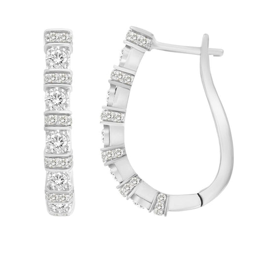 LADIES HOOP EARRINGS 0.50CT ROUND DIAMOND 10K WHITE GOLD