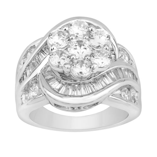 LADIES RING 3.00CT ROUND/BAGUETTE DIAMOND 14K WHITE GOLD