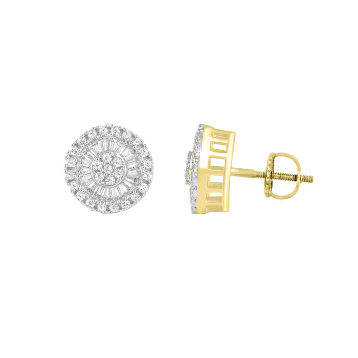 LADIES EARRINGS 0.75CT ROUND/BAGUETTE DIAMOND 10K YELLOW GOLD