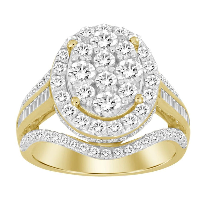 LADIES RING 2.00CT ROUND/BAGUETTE DIAMOND 10K YELLOW GOLD