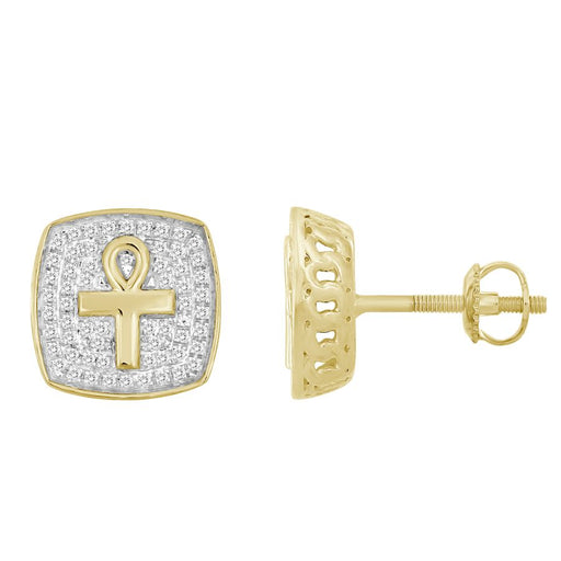 MEN'S STUD EARRINGS 0.25CT ROUND DIAMOND 10K YELLOW GOLD