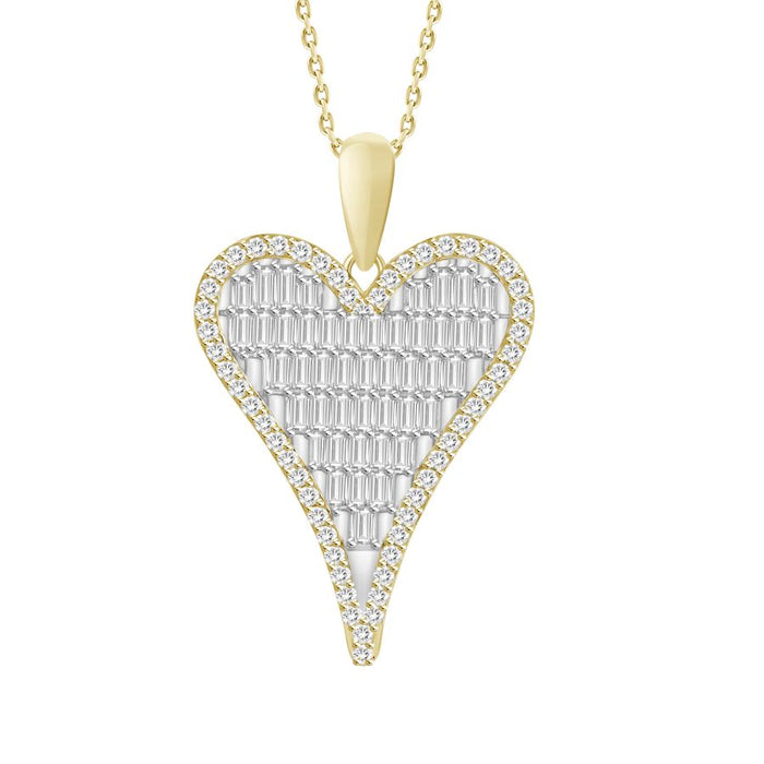 LADIES HEART PENDANT 0.50CT ROUND/BAGUETTE DIAMOND 10K YELLOW GOLD