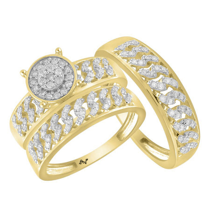 LADIES TRIO SET 0.50CT ROUND DIAMOND 10K YELLOW GOLD