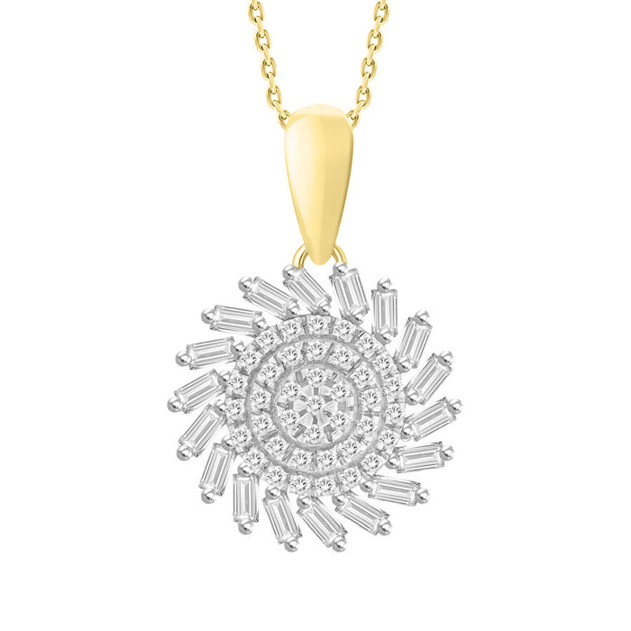 LADIES PENDANT WITH CHAIN 0.25CT ROUND/BAGUETTE DIAMOND 10K YELLOW GOLD