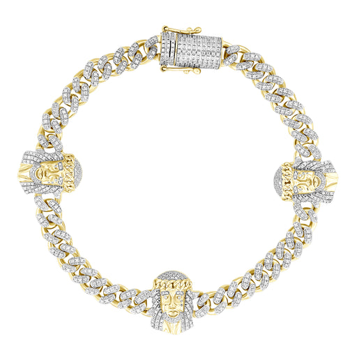 MEN'S BRACELET 1.50CT ROUND DIAMOND 10K YELLOW GOLD