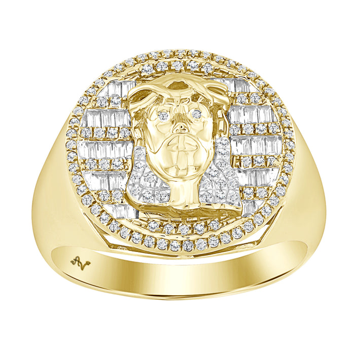 MEN'S RING 0.50CT ROUND/BAGUETTE DIAMOND 10K YELLOW GOLD