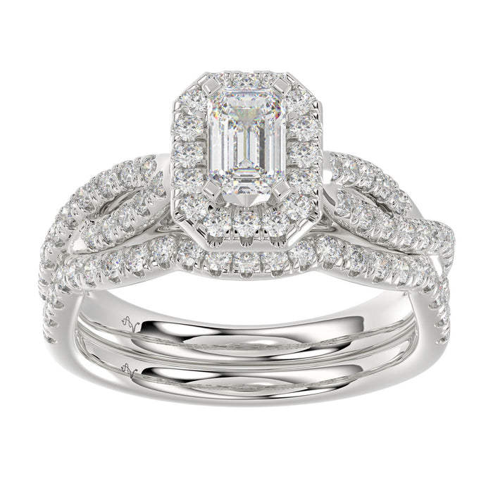 LADIES BRIDAL SET 1.25CT ROUND DIAMOND 14K WHITE GOLD (CENTER STONE 0.50CT EMERALD DIAMOND)