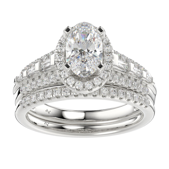 LADIES SEMI MOUNT BRIDAL SET 0.65CT ROUND/BAGUETTE DIAMOND 14K WHITE GOLD (SI QUALITY)