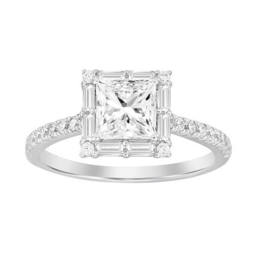 LADIES SEMI MOUNT RING 0.50CT ROUND/BAGUETTE DIAMOND 14K WHITE GOLD