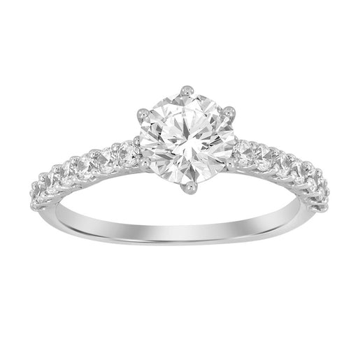 LADIES SEMI MOUNT RING 0.50CT ROUND DIAMOND 14K WHITE GOLD (CENTER STONE 1.00CT ROUND DIAMOND)