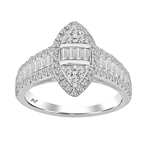 LADIES RING 1.00CT ROUND/BAGUETTE DIAMOND 14K WHITE GOLD