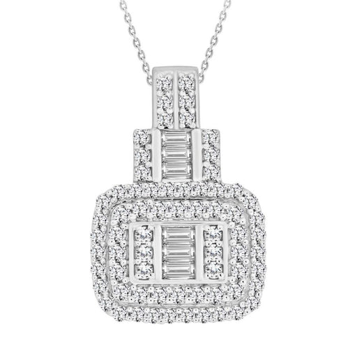 LADIES PENDANT WITH CHAIN 0.75CT ROUND/BAGUETTE DIAMOND 14K WHITE GOLD