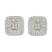 LADIES STUD EARRINGS 1.00CT ROUND/BAGUETTE DIAMOND 10K YELLOW GOLD