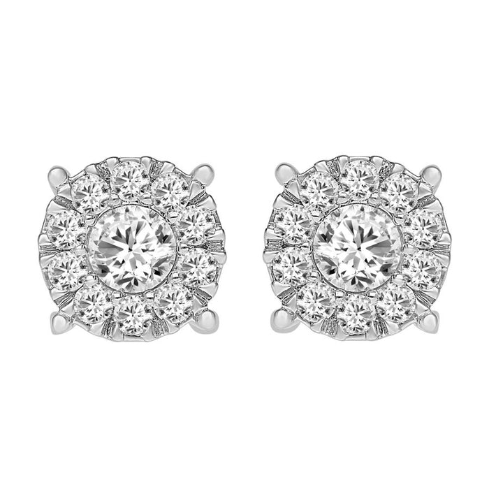 LADIES EARRINGS 1.00CT ROUND DIAMOND 14K WHITE GOLD