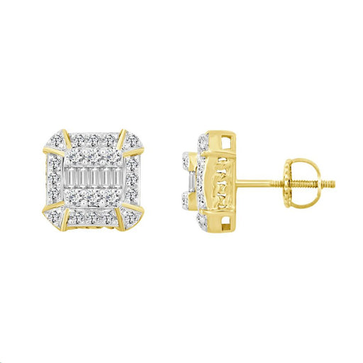 LADIES EARRINGS 0.75CT ROUND/BAGUETTE DIAMOND 10K YELLOW GOLD