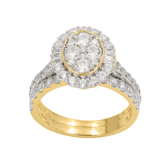 LADIES BRIDAL SET 1.75CT ROUND/BAGUETTE DIAMOND 14K YELLOW GOLD