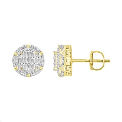 LADIES EARRINGS 0.50CT ROUND/BAGUETTE DIAMOND 10K YELLOW GOLD