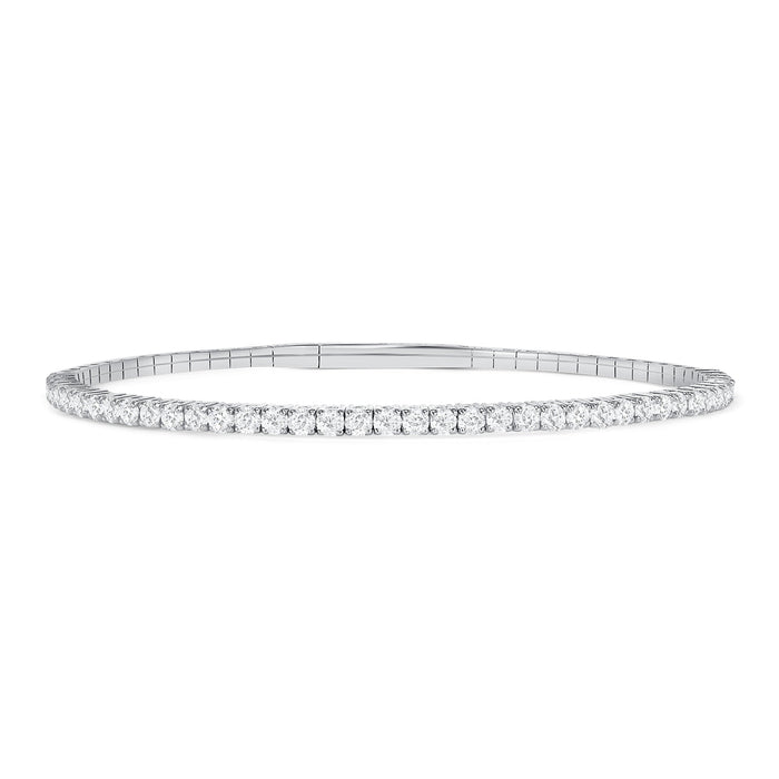 LADIES HALF FLEXIBLE BANGLE 1.00CT ROUND DIAMOND 14K WHITE GOLD