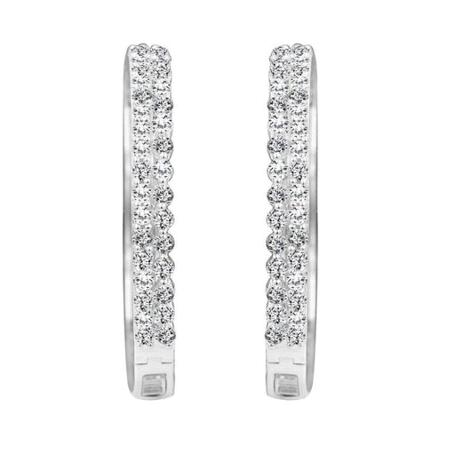 LADIES HOOP EARRINGS 2.00CT ROUND DIAMOND 14K WHITE GOLD