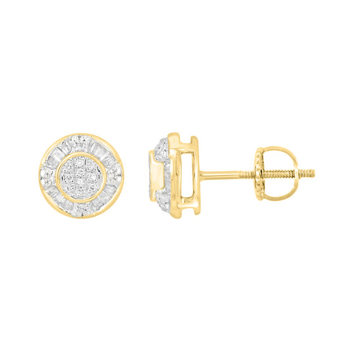 LADIES EARRING 0.20CT ROUND/BAGUETTE DIAMOND 10K YELLOW GOLD