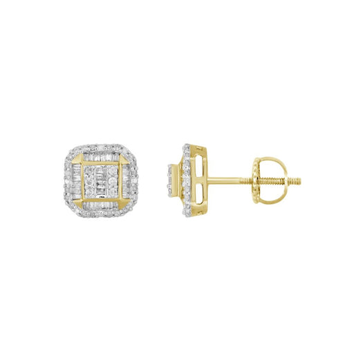 LADIES EARRINGS 0.50CT ROUND/BAGUETTE DIAMOND 10K YELLOW GOLD