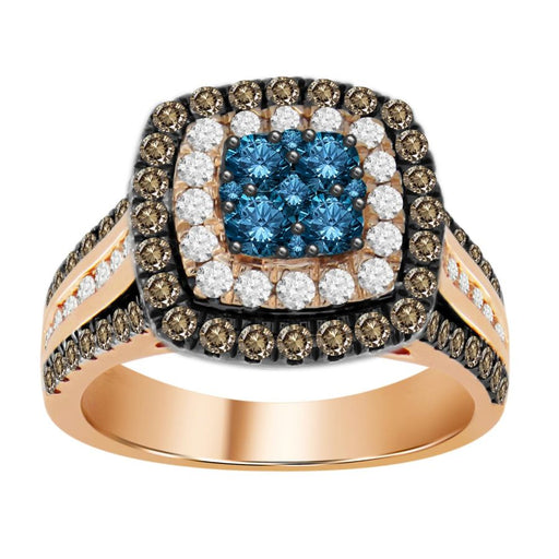 LADIES RING 1.50CT ROUND DARK BROWN/BLUE DIAMOND 14K ROSE GOLD (SI QUALITY)