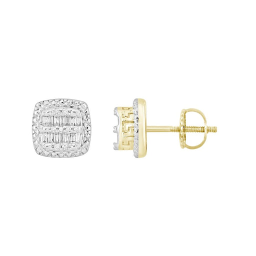 LADIES EARRINGS 0.16CT ROUND/BAGUETTE DIAMOND 10K YELLOW GOLD