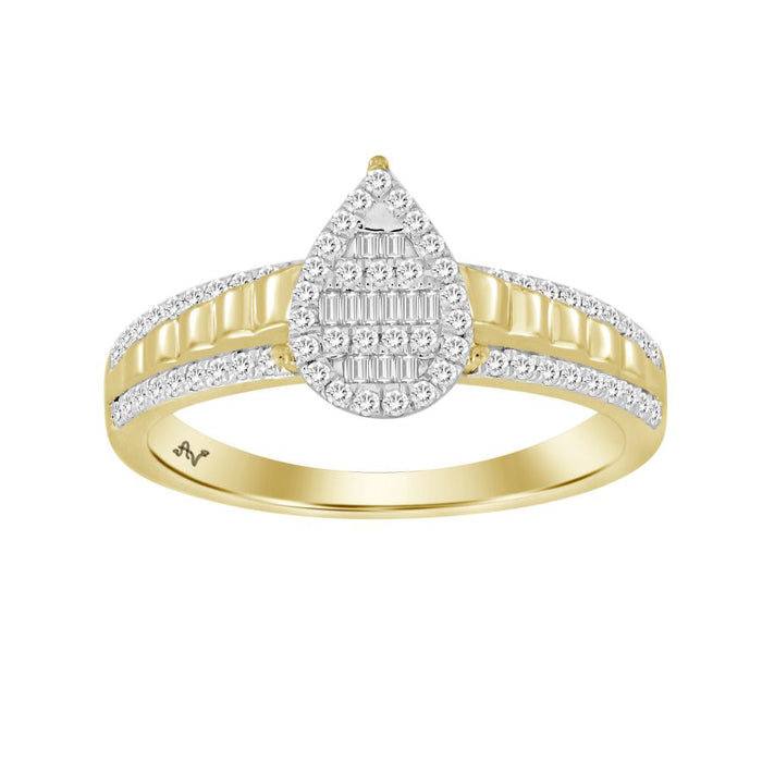 LADIES RING 0.25CT ROUND/BAGUETTE DIAMOND 10K YELLOW GOLD