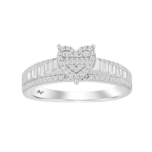 LADIES RING 0.25CT ROUND/BAGUETTE DIAMOND 10K WHITE GOLD