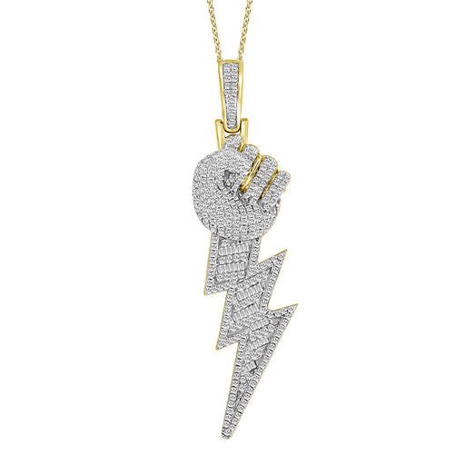 MEN'S CHARM PENDANT 1.00CT ROUND/BAGUETTE DIAMOND 10K YELLOW GOLD