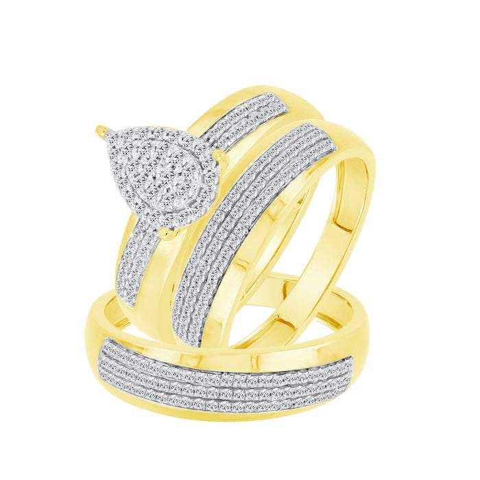 LADIES TRIO SET 0.50CT ROUND DIAMOND 10K YELLOW GOLD