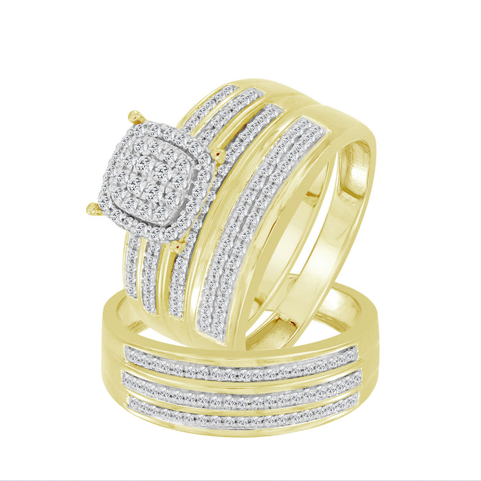 LADIES TRIO SET 0.50CT ROUND DIAMOND 10K YELLOW GOLD